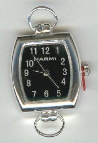 1 29x22mm Watch Face Two Loop Rectangle Silver Tone with Black Face